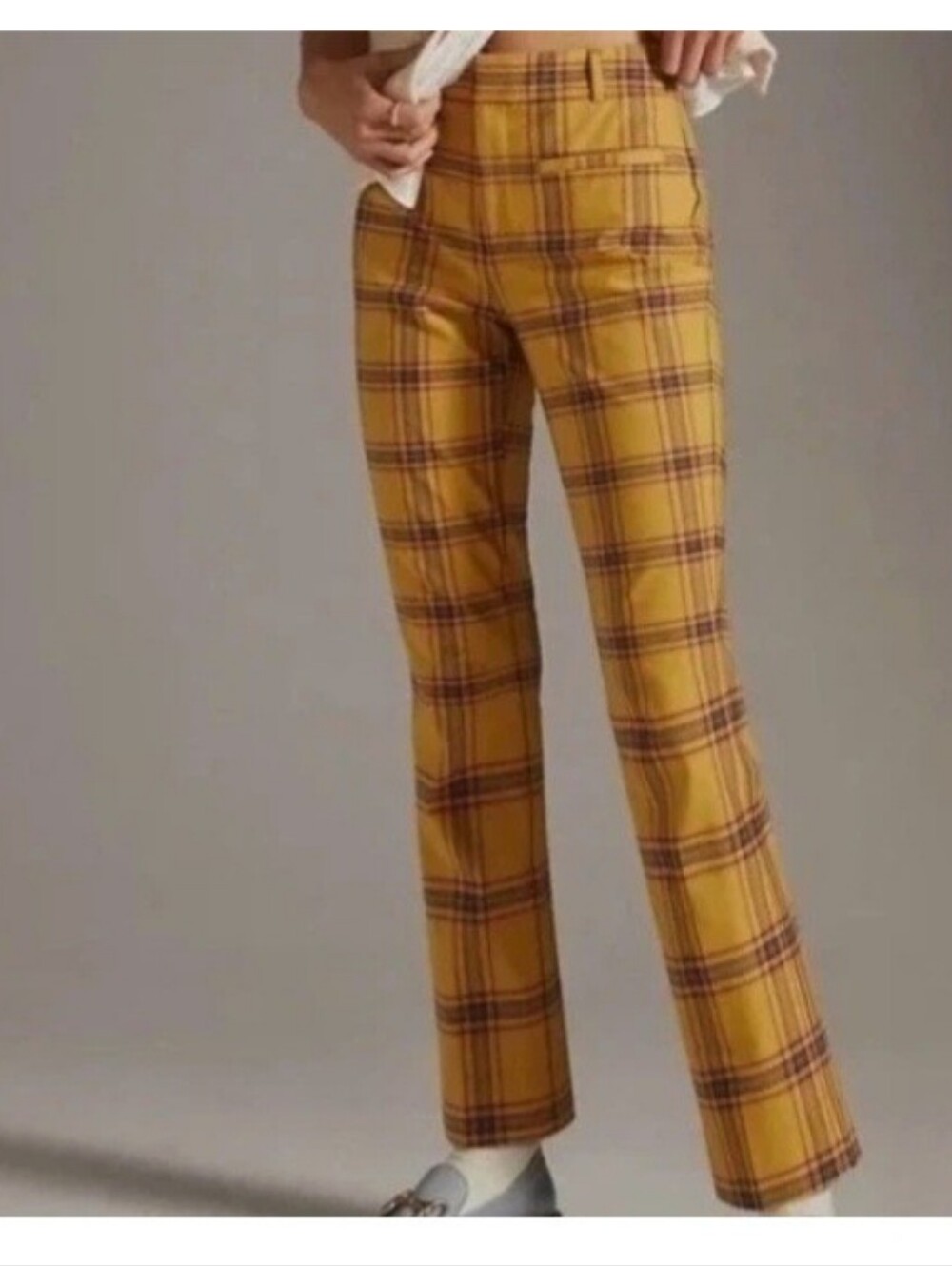 Anthropologie High-Waist Mustard Plaid Straight-Leg Pants - sz 4